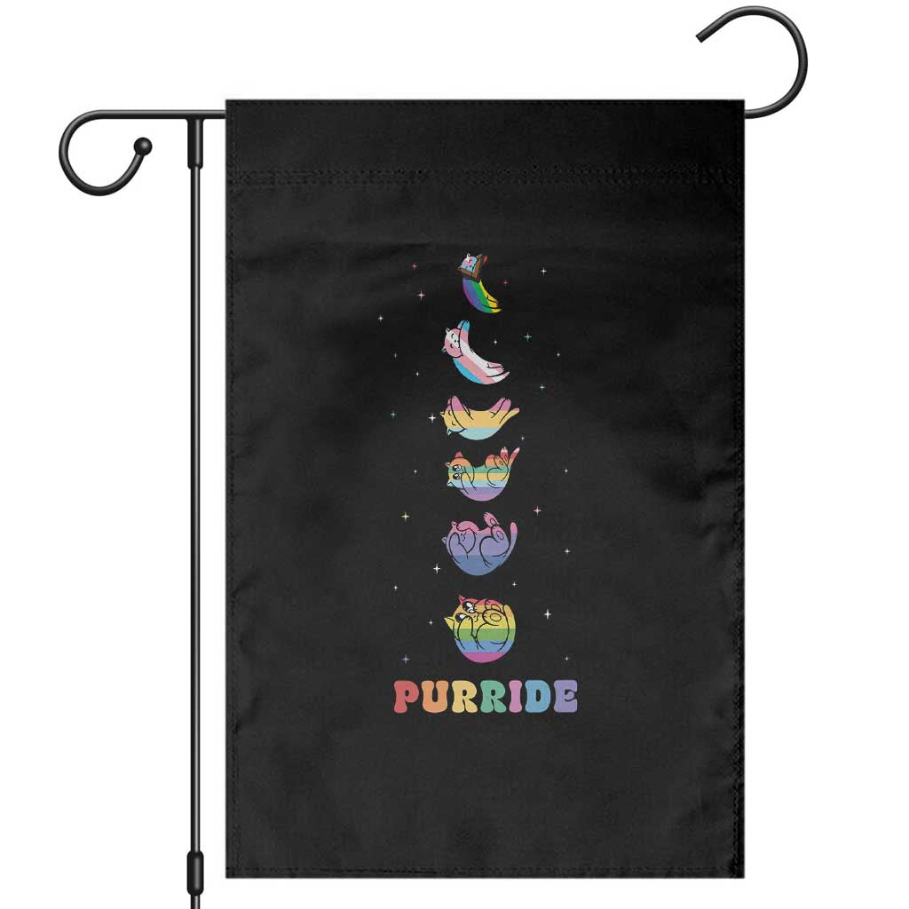 Purride Rainbow Cat Moon Cycles Garden Flag LGBQT Pride Feline Space