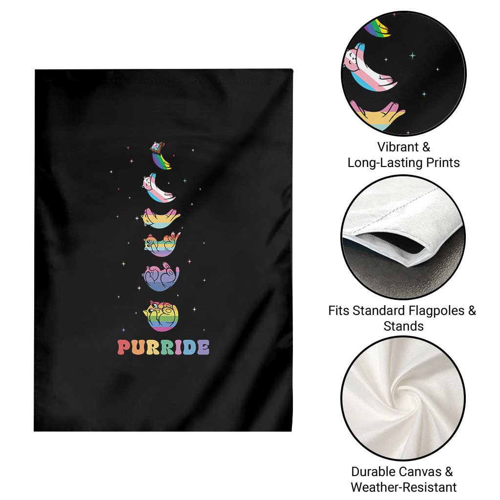 Purride Rainbow Cat Moon Cycles Garden Flag LGBQT Pride Feline Space