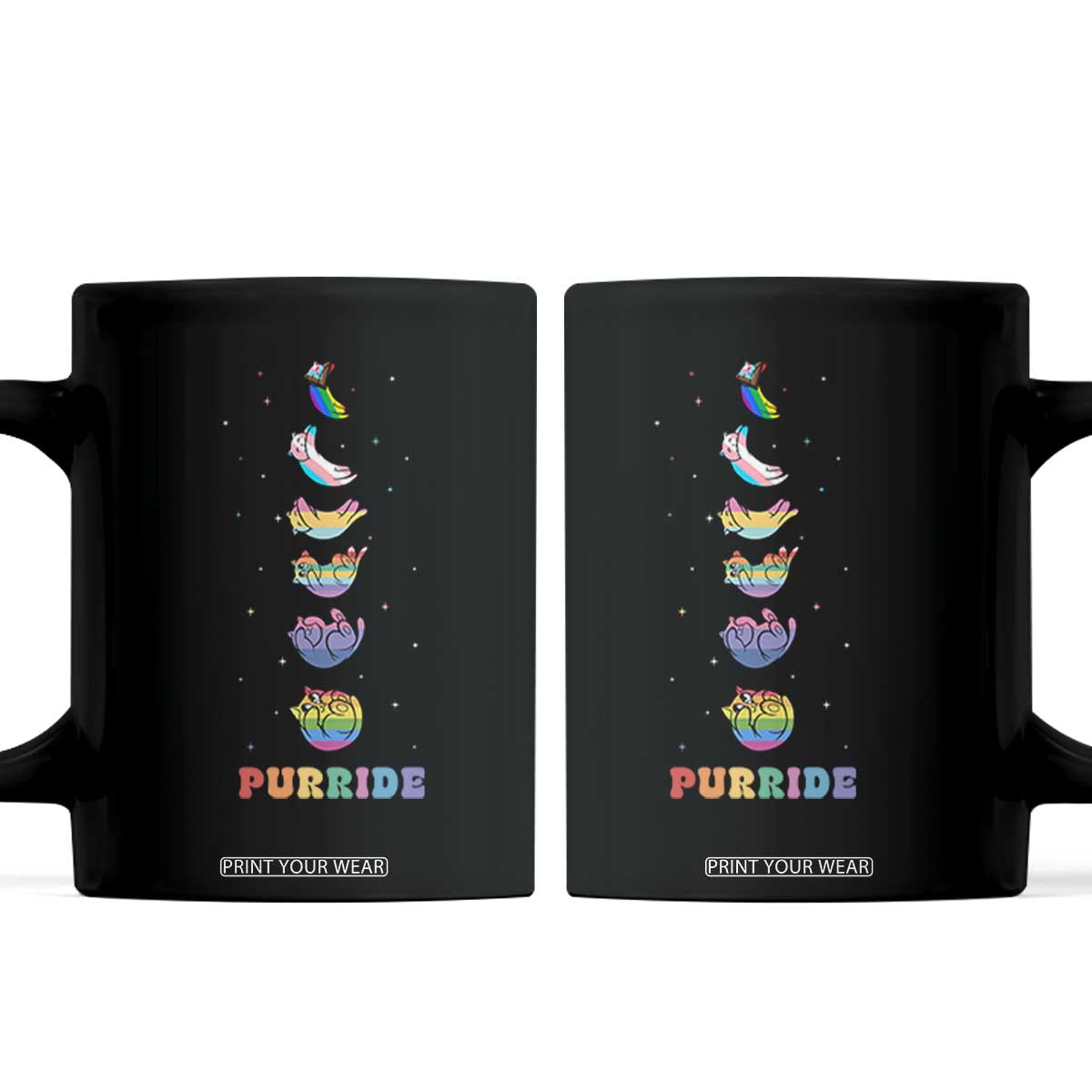 Purride Rainbow Cat Moon Cycles Coffee Mug LGBQT Pride Feline Space
