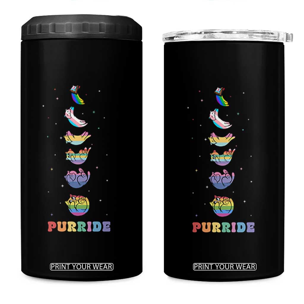Purride Rainbow Cat Moon Cycles 4 in 1 Can Cooler Tumbler LGBQT Pride Feline Space