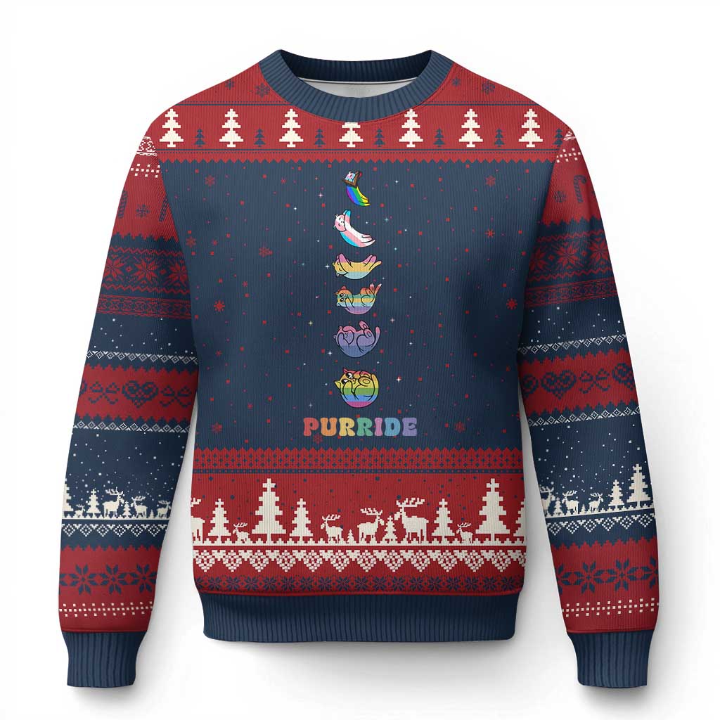 Purride Rainbow Cat Moon Cycles Ugly Christmas Sweater LGBQT Pride Feline Space