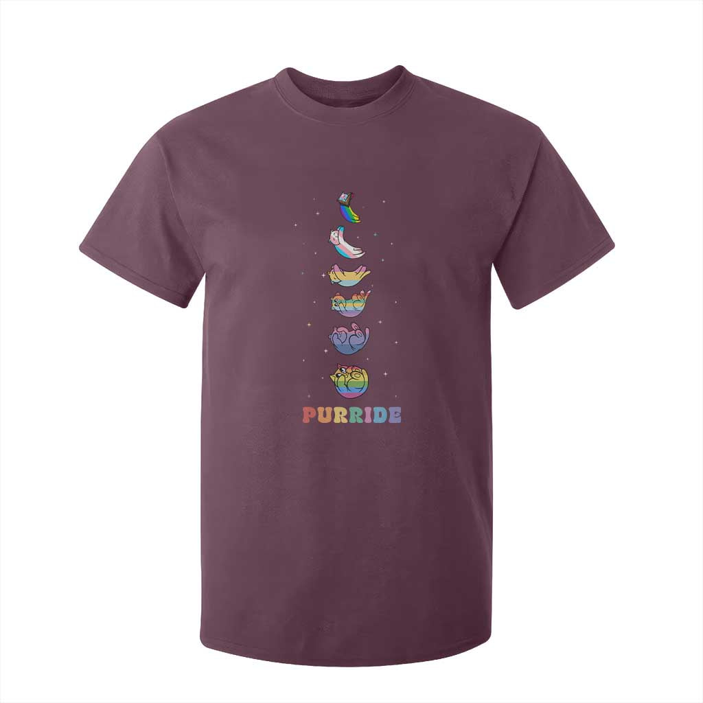 Purride Rainbow Cat Moon Cycles T Shirt For Kid LGBQT Pride Feline Space TS12 Maroon Print Your Wear