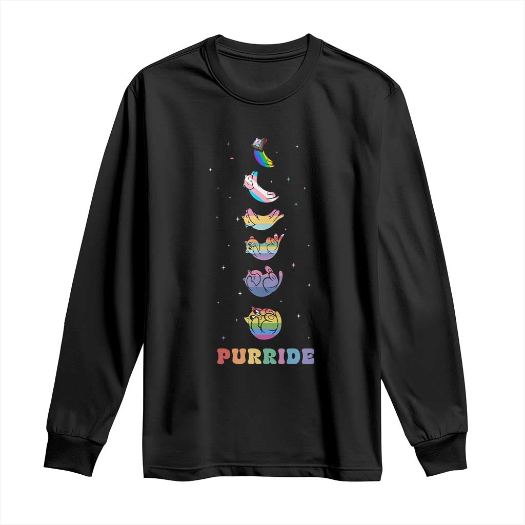 Purride Rainbow Cat Moon Cycles Long Sleeve Shirt LGBQT Pride Feline Space