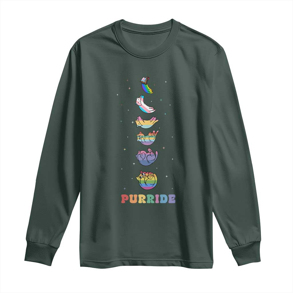 Purride Rainbow Cat Moon Cycles Long Sleeve Shirt LGBQT Pride Feline Space