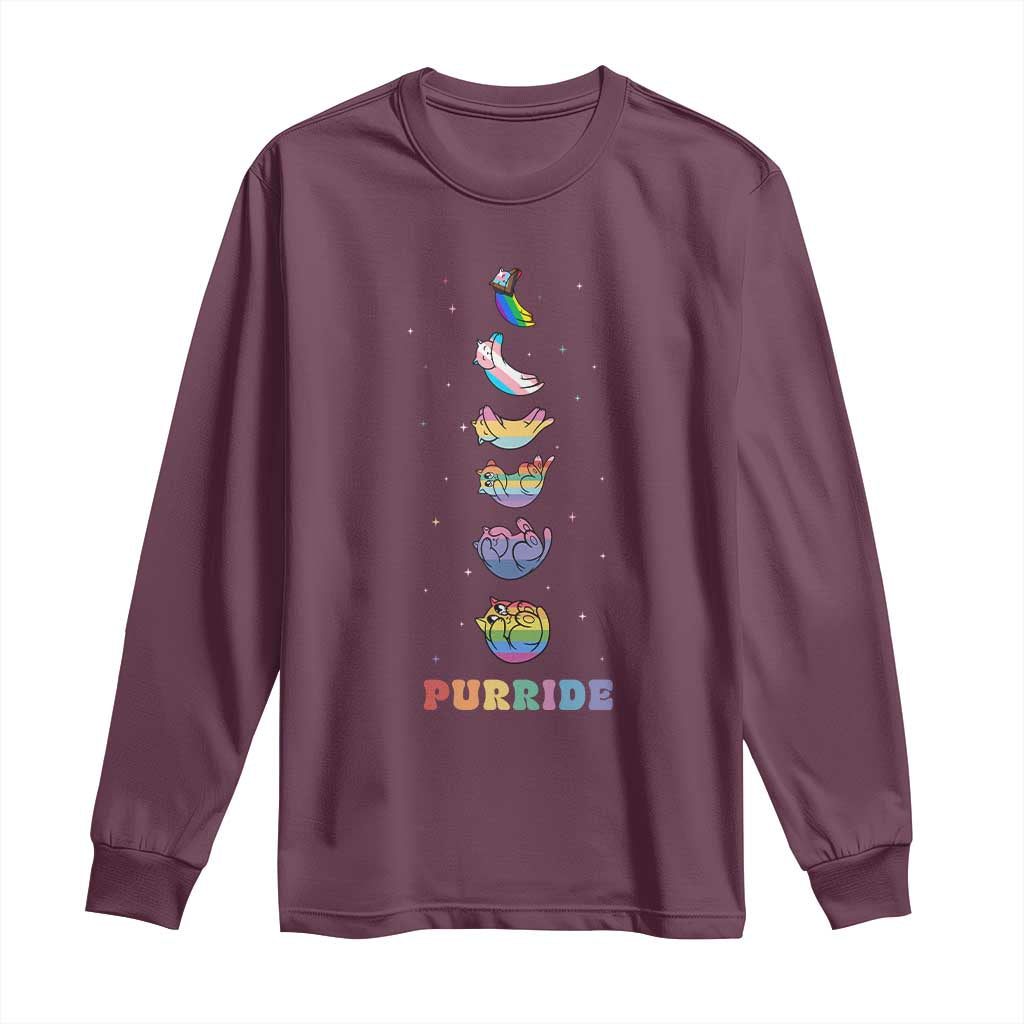 Purride Rainbow Cat Moon Cycles Long Sleeve Shirt LGBQT Pride Feline Space