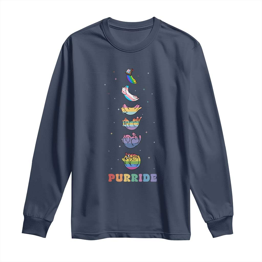 Purride Rainbow Cat Moon Cycles Long Sleeve Shirt LGBQT Pride Feline Space