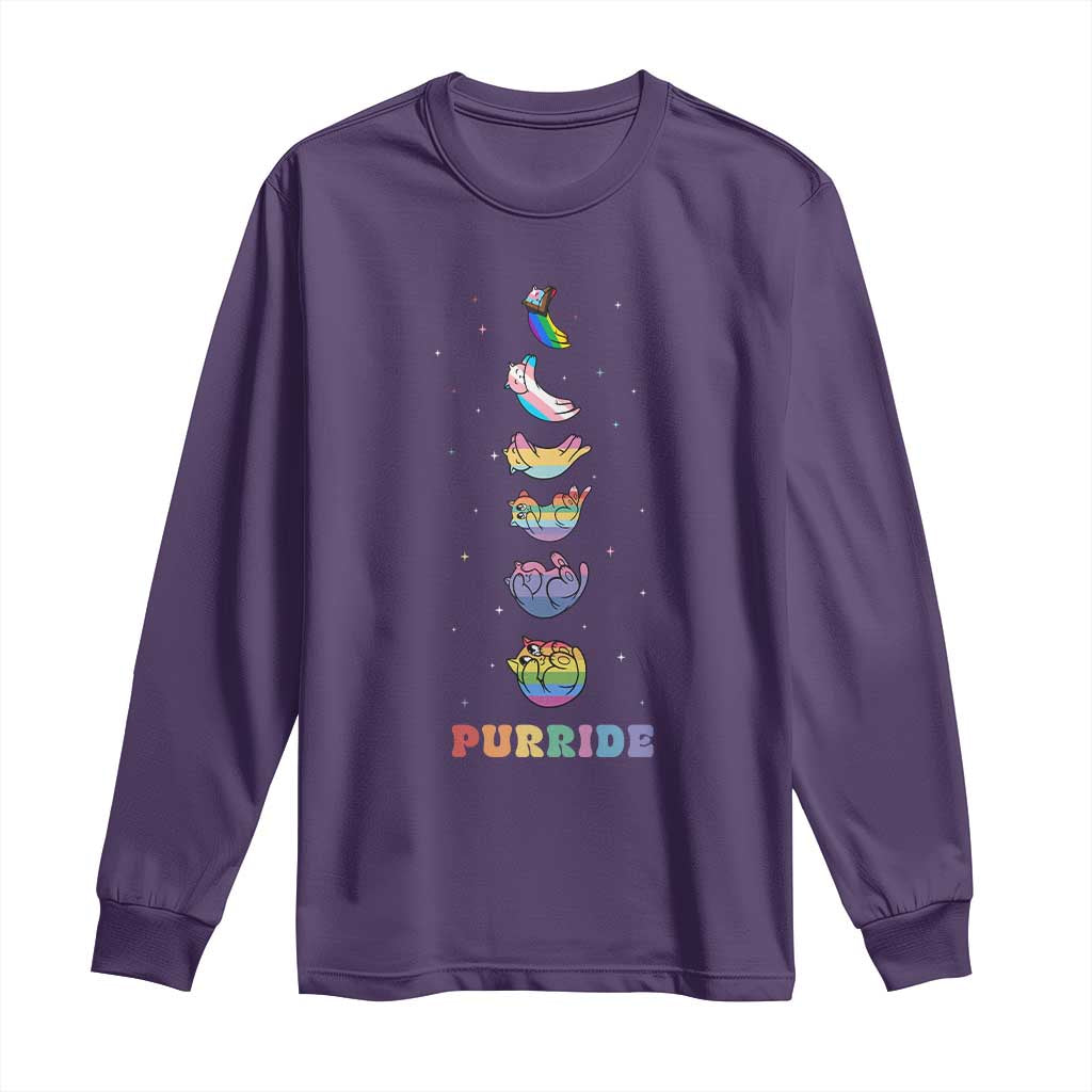 Purride Rainbow Cat Moon Cycles Long Sleeve Shirt LGBQT Pride Feline Space