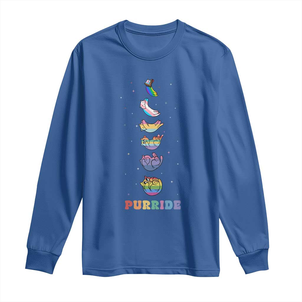 Purride Rainbow Cat Moon Cycles Long Sleeve Shirt LGBQT Pride Feline Space