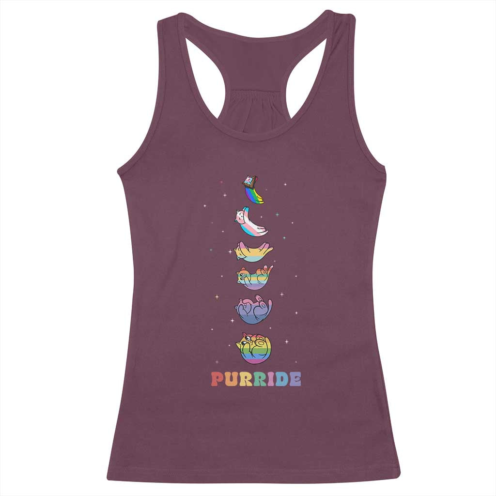 Purride Rainbow Cat Moon Cycles Racerback Tank Top LGBQT Pride Feline Space TS12 Maroon Print Your Wear