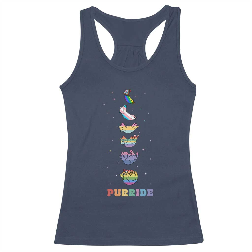 Purride Rainbow Cat Moon Cycles Racerback Tank Top LGBQT Pride Feline Space TS12 Navy Print Your Wear