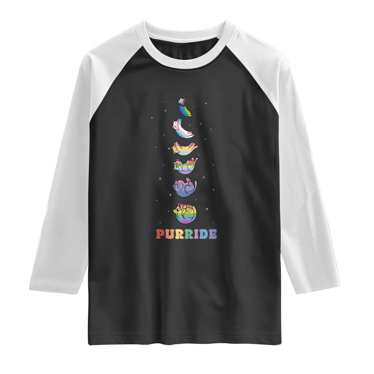 Purride Rainbow Cat Moon Cycles Raglan Shirt LGBQT Pride Feline Space