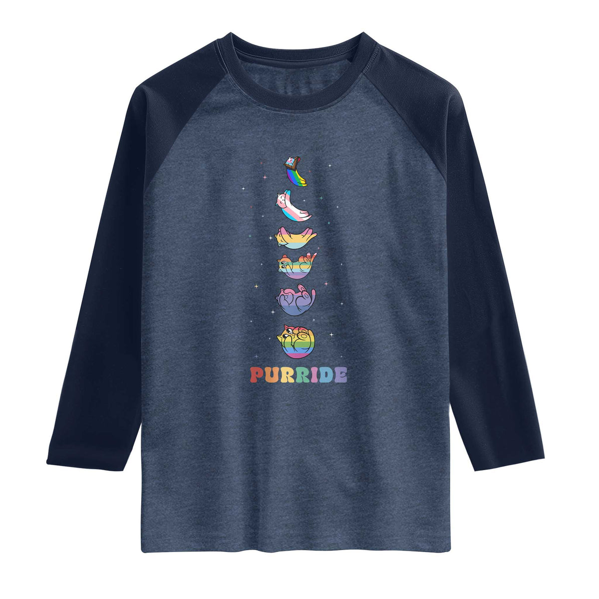 Purride Rainbow Cat Moon Cycles Raglan Shirt LGBQT Pride Feline Space