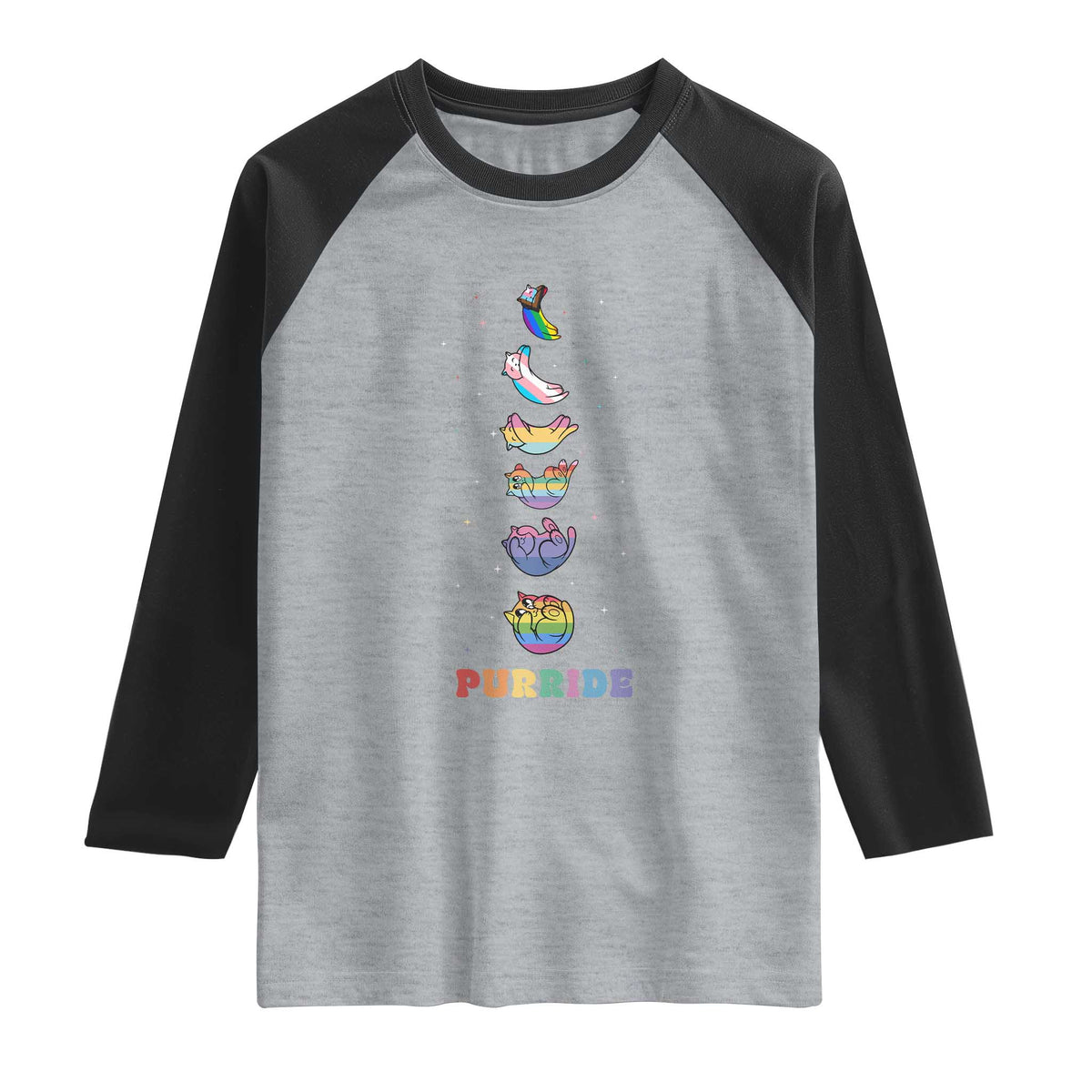 Purride Rainbow Cat Moon Cycles Raglan Shirt LGBQT Pride Feline Space