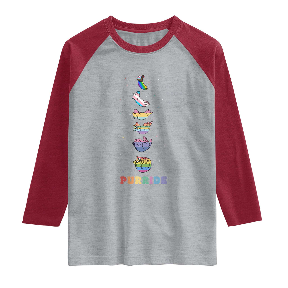 Purride Rainbow Cat Moon Cycles Raglan Shirt LGBQT Pride Feline Space