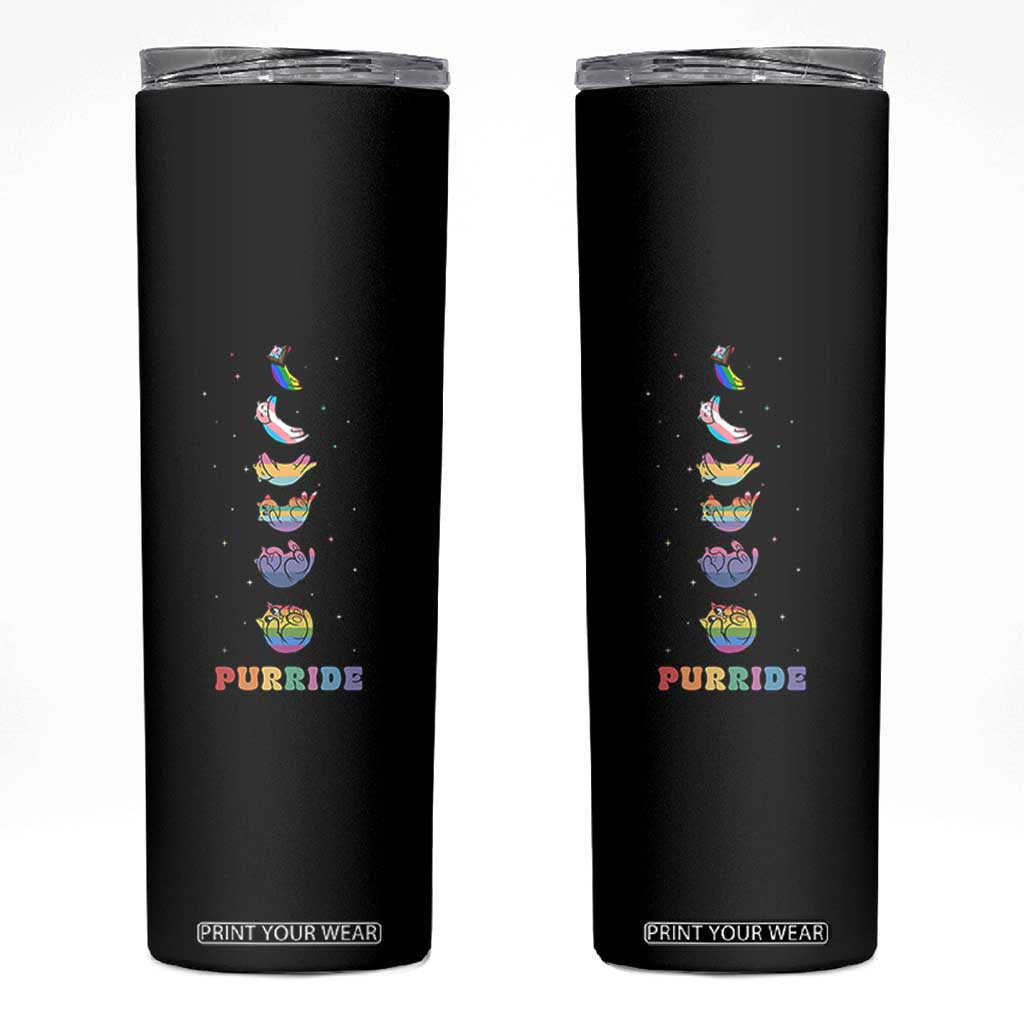 Purride Rainbow Cat Moon Cycles Skinny Tumbler LGBQT Pride Feline Space TS12 Black Print Your Wear