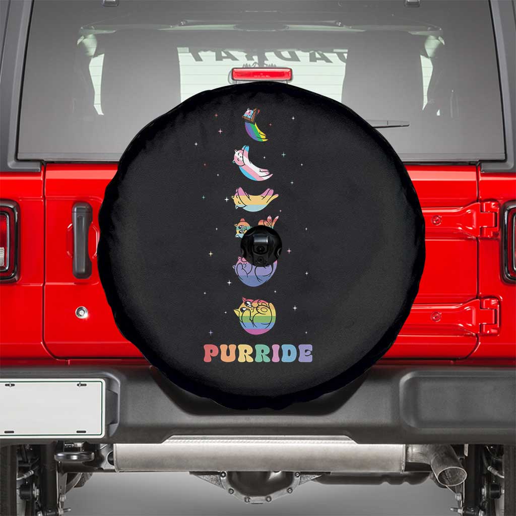 Purride Rainbow Cat Moon Cycles Spare Tire Cover LGBQT Pride Feline Space TS12 Black Print Your Wear