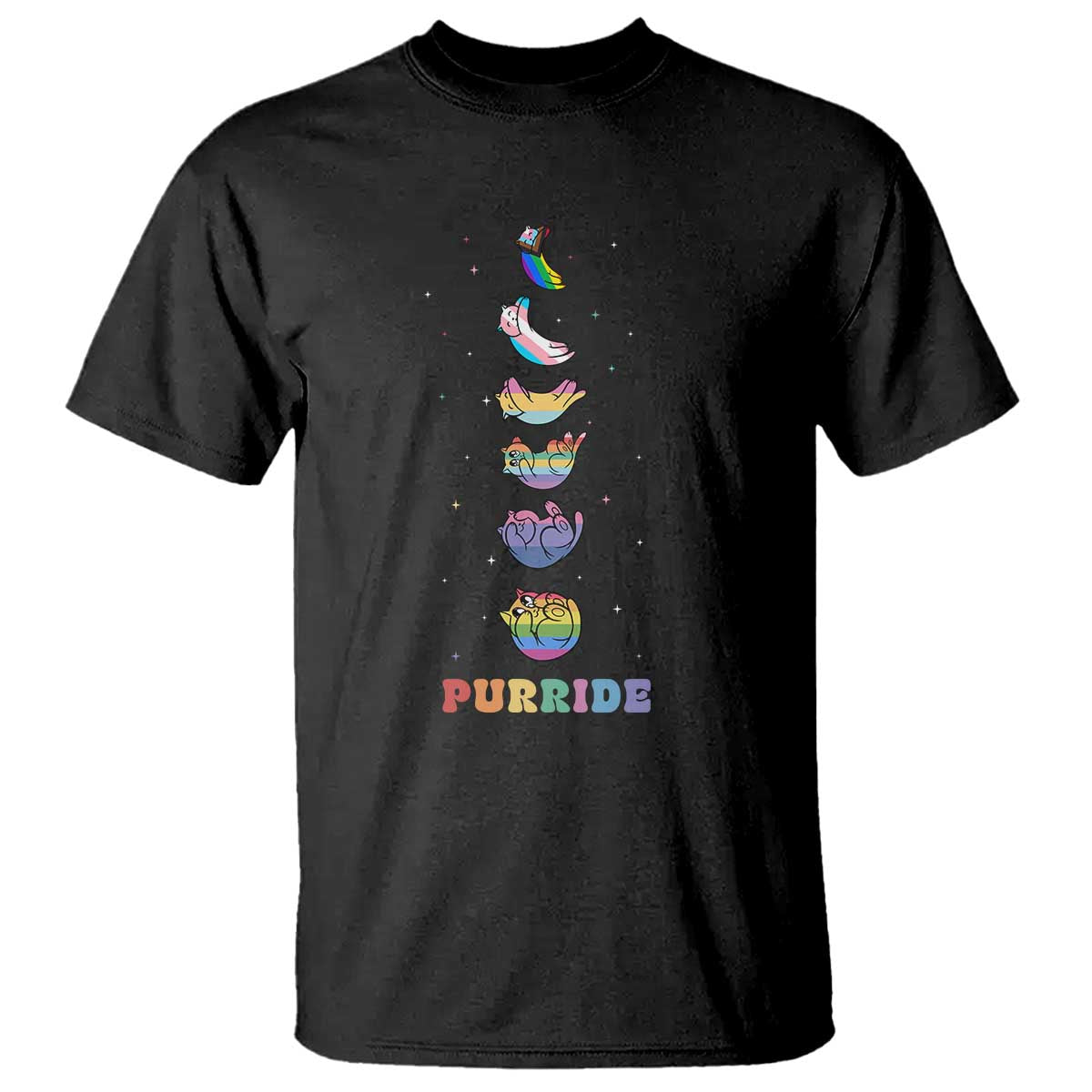 Purride Rainbow Cat Moon Cycles T Shirt LGBQT Pride Feline Space TS12 Black Print Your Wear