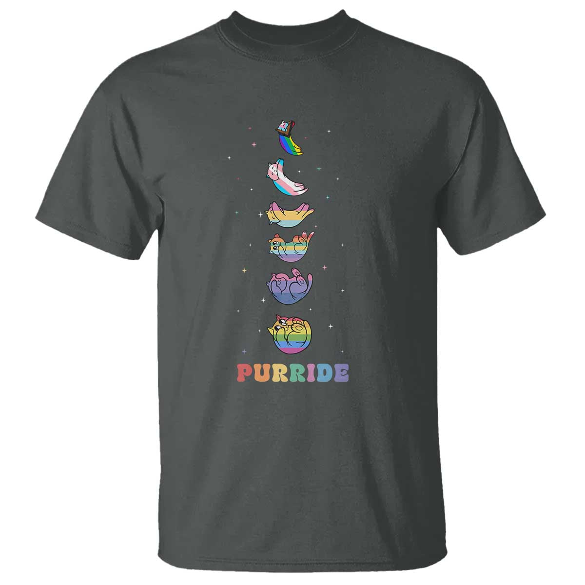 Purride Rainbow Cat Moon Cycles T Shirt LGBQT Pride Feline Space TS12 Dark Heather Print Your Wear