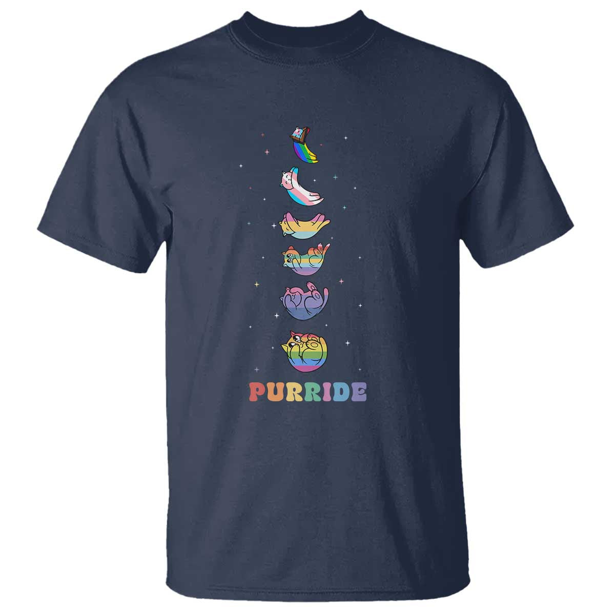 Purride Rainbow Cat Moon Cycles T Shirt LGBQT Pride Feline Space TS12 Navy Print Your Wear