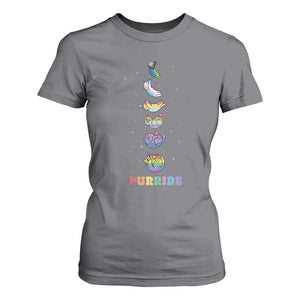 Purride Rainbow Cat Moon Cycles T Shirt For Women LGBQT Pride Feline Space