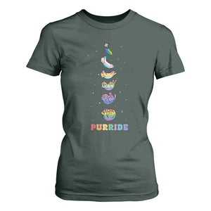 Purride Rainbow Cat Moon Cycles T Shirt For Women LGBQT Pride Feline Space