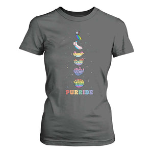 Purride Rainbow Cat Moon Cycles T Shirt For Women LGBQT Pride Feline Space