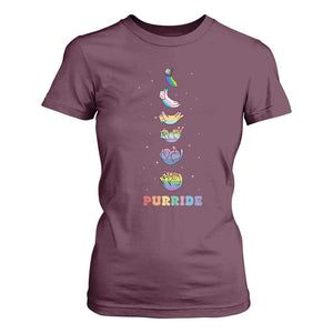 Purride Rainbow Cat Moon Cycles T Shirt For Women LGBQT Pride Feline Space