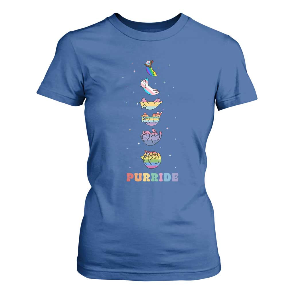 Purride Rainbow Cat Moon Cycles T Shirt For Women LGBQT Pride Feline Space
