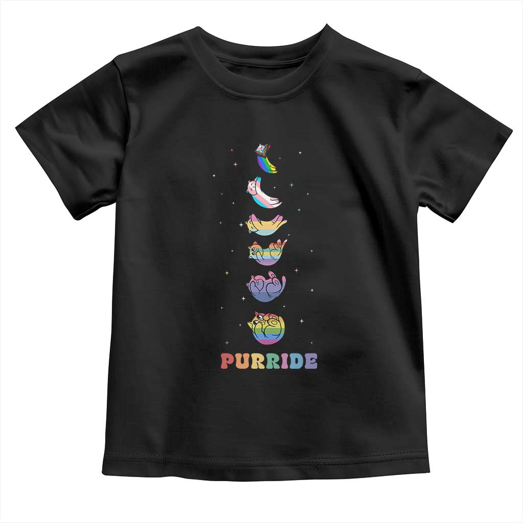 Purride Rainbow Cat Moon Cycles Toddler T Shirt LGBQT Pride Feline Space