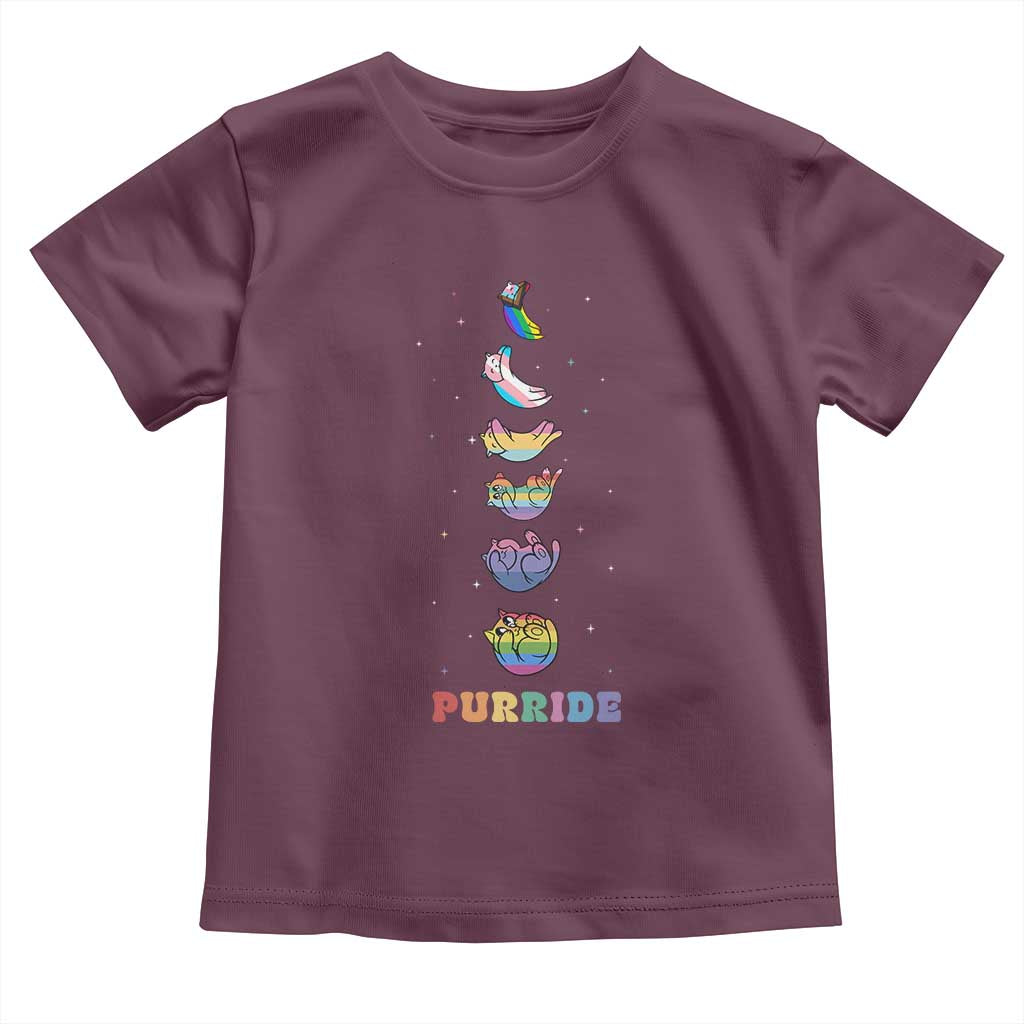 Purride Rainbow Cat Moon Cycles Toddler T Shirt LGBQT Pride Feline Space TS12 Maroon Print Your Wear
