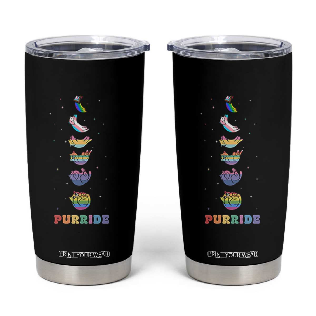 Purride Rainbow Cat Moon Cycles Tumbler Cup LGBQT Pride Feline Space