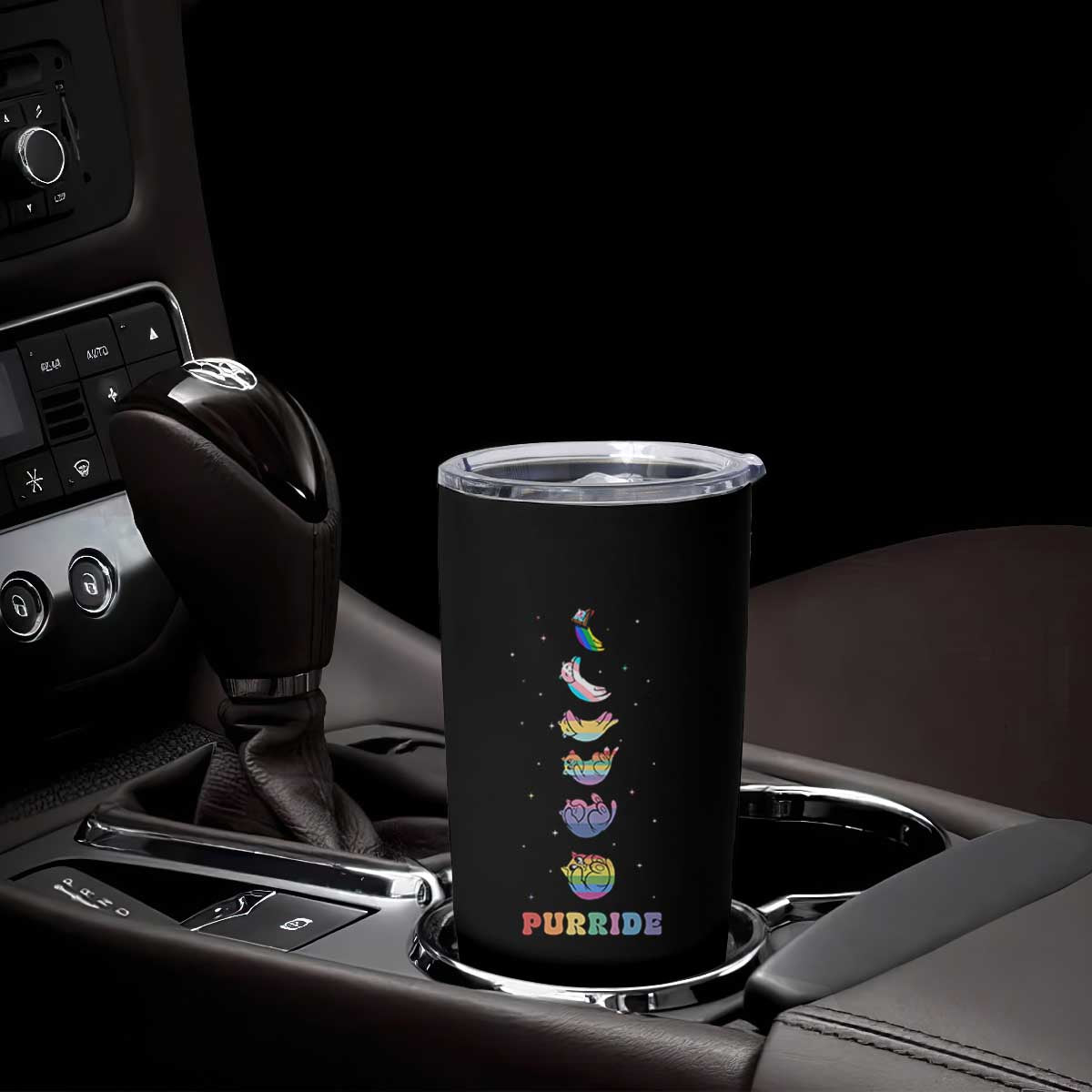 Purride Rainbow Cat Moon Cycles Tumbler Cup LGBQT Pride Feline Space