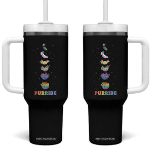Purride Rainbow Cat Moon Cycles Tumbler With Handle LGBQT Pride Feline Space TS12 One Size: 40 oz Black Print Your Wear