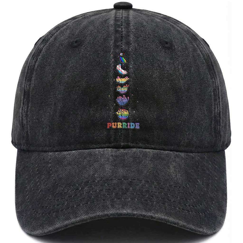 Purride Rainbow Cat Moon Cycles Washed Cotton Baseball Cap LGBQT Pride Feline Space TS12 Print Your Wear