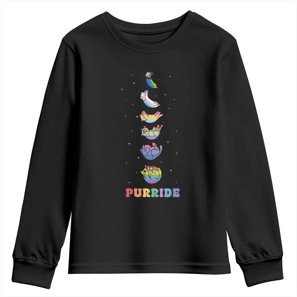 Purride Rainbow Cat Moon Cycles Youth Sweatshirt LGBQT Pride Feline Space TS12 Black Print Your Wear