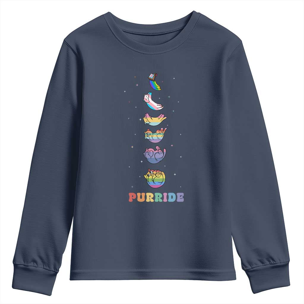 Purride Rainbow Cat Moon Cycles Youth Sweatshirt LGBQT Pride Feline Space TS12 Navy Print Your Wear