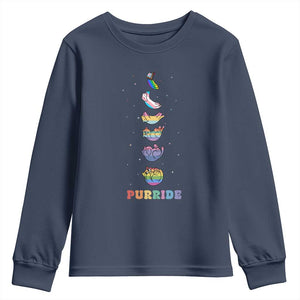 Purride Rainbow Cat Moon Cycles Youth Sweatshirt LGBQT Pride Feline Space TS12 Navy Print Your Wear