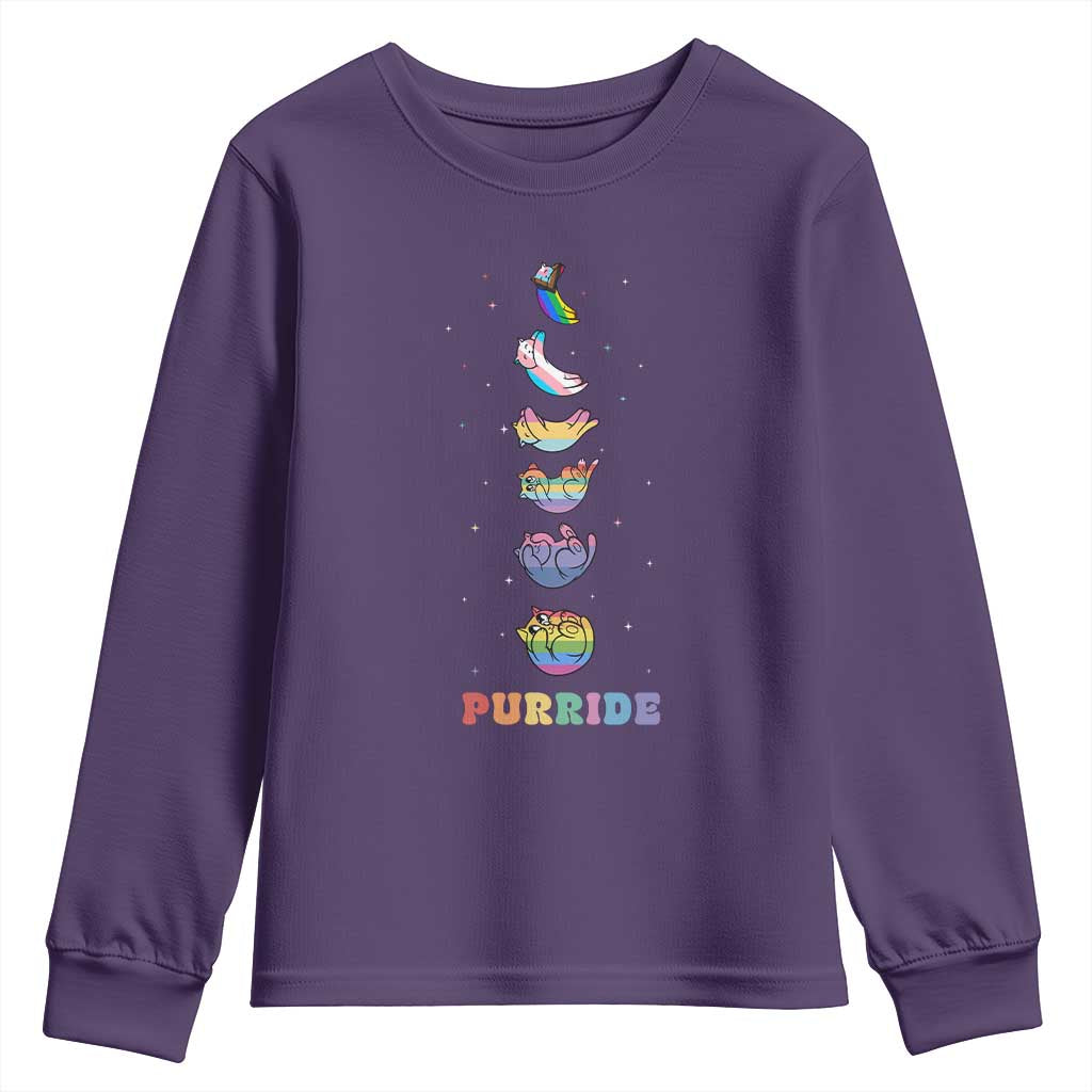 Purride Rainbow Cat Moon Cycles Youth Sweatshirt LGBQT Pride Feline Space TS12 Purple Print Your Wear