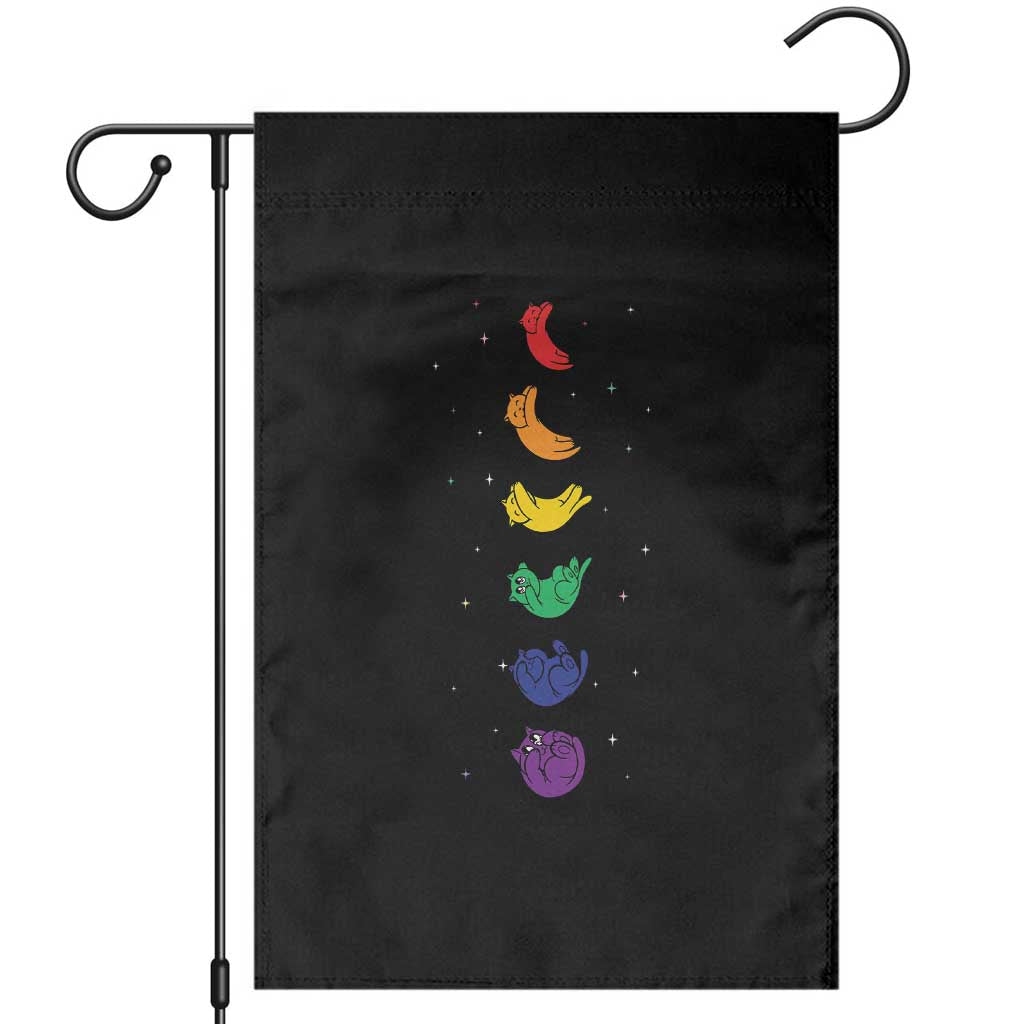 Funny Purride Cats In Space Rainbow Garden Flag LGBQT Pride Feline Space