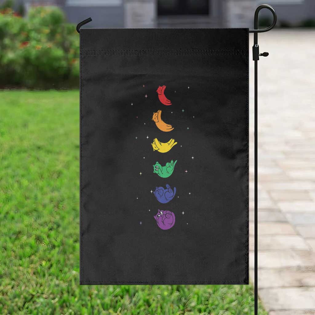 Funny Purride Cats In Space Rainbow Garden Flag LGBQT Pride Feline Space