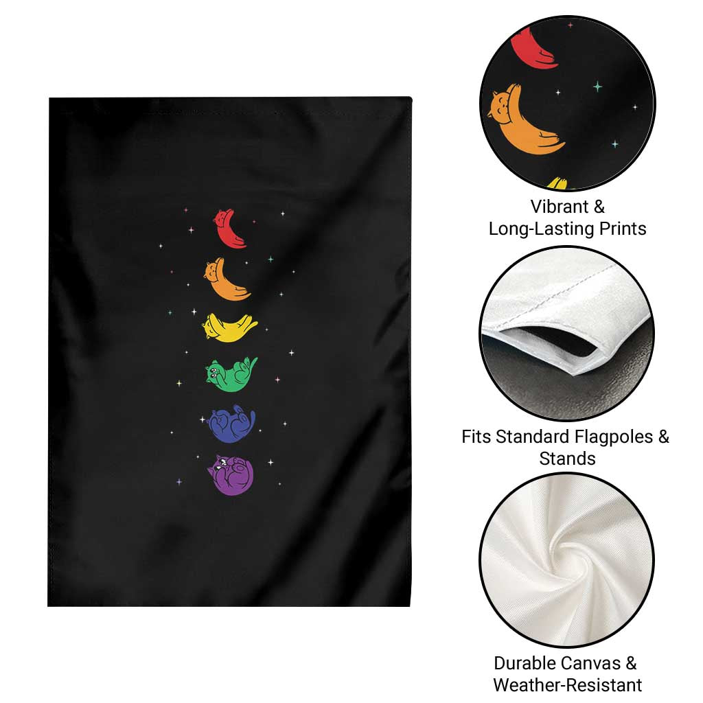 Funny Purride Cats In Space Rainbow Garden Flag LGBQT Pride Feline Space
