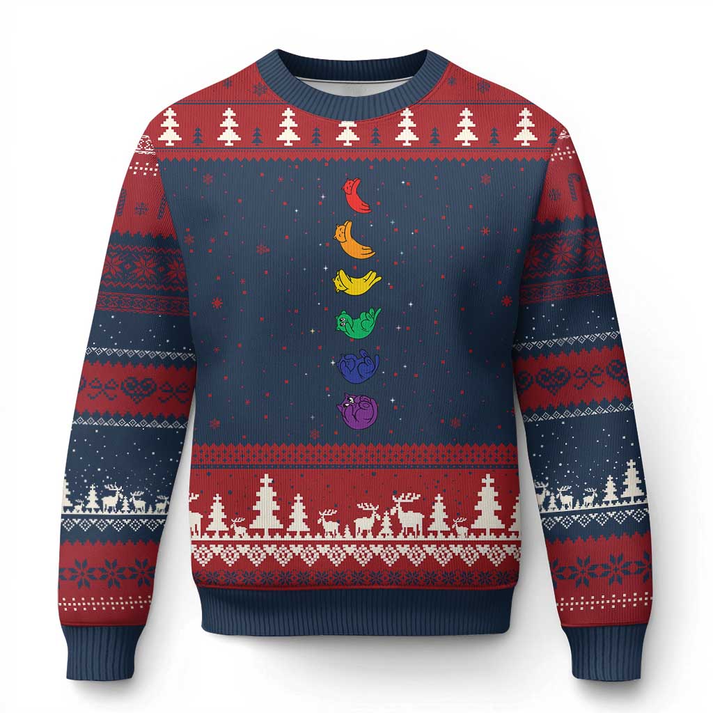 Funny Purride Cats In Space Rainbow Ugly Christmas Sweater LGBQT Pride Feline Space
