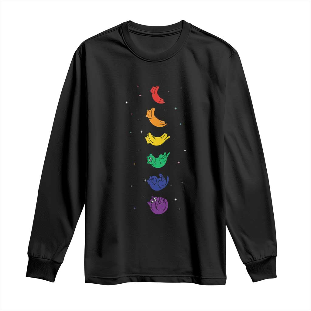 Funny Purride Cats In Space Rainbow Long Sleeve Shirt LGBQT Pride Feline Space