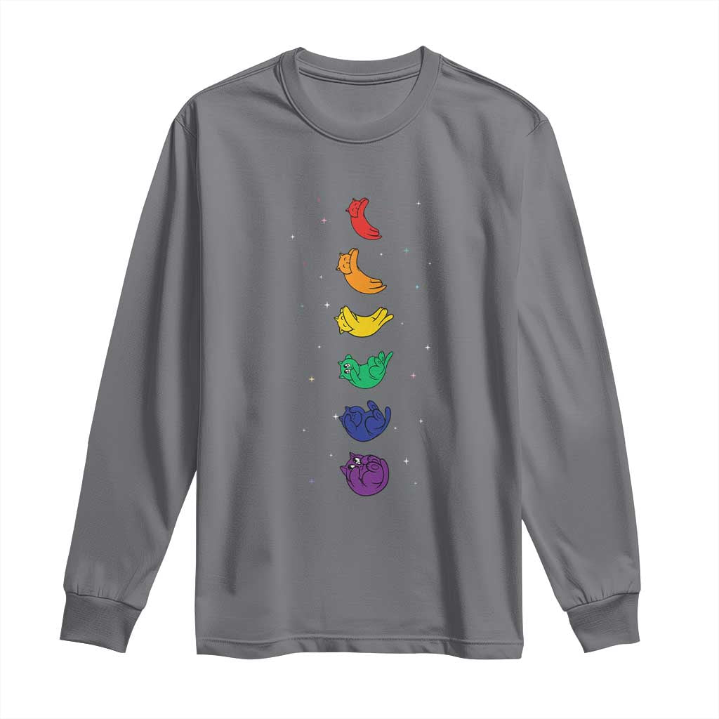 Funny Purride Cats In Space Rainbow Long Sleeve Shirt LGBQT Pride Feline Space