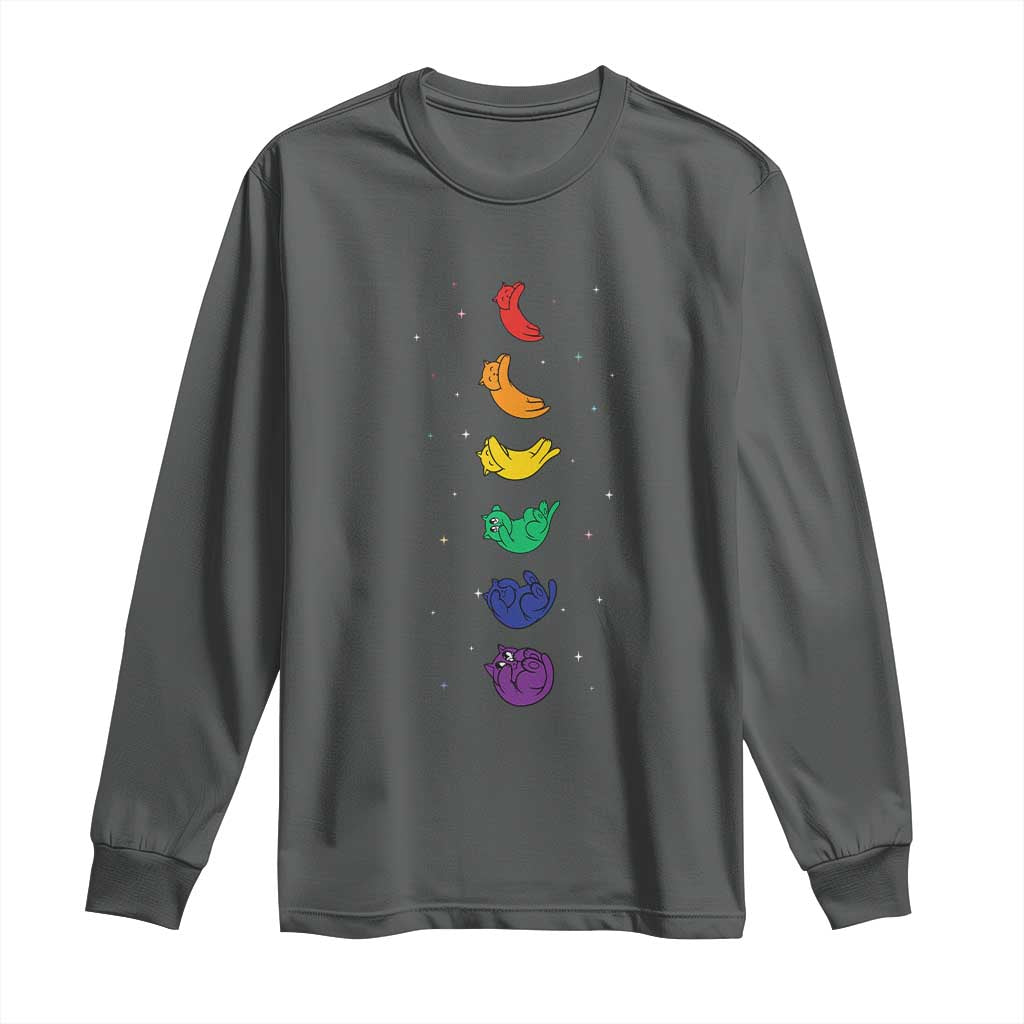 Funny Purride Cats In Space Rainbow Long Sleeve Shirt LGBQT Pride Feline Space
