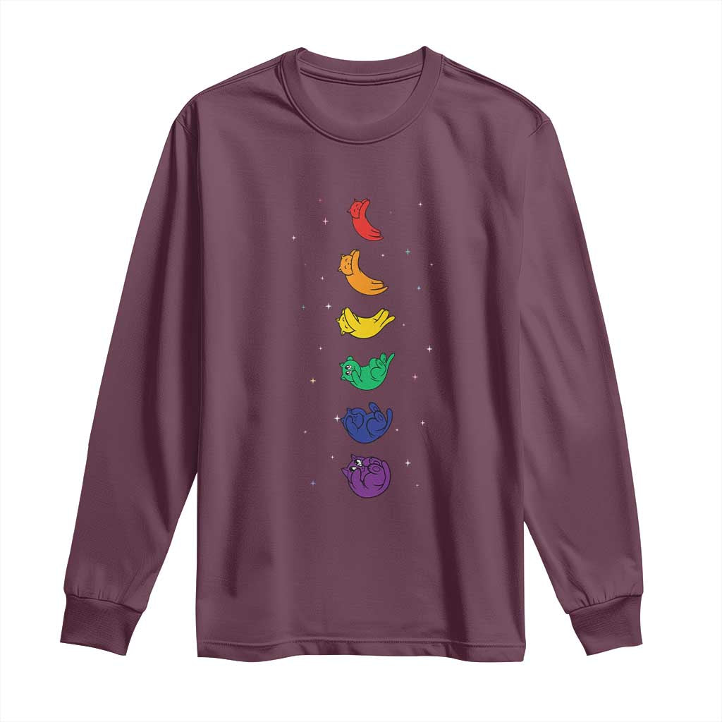 Funny Purride Cats In Space Rainbow Long Sleeve Shirt LGBQT Pride Feline Space