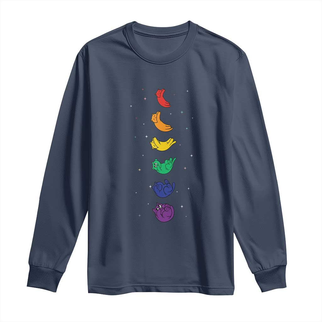 Funny Purride Cats In Space Rainbow Long Sleeve Shirt LGBQT Pride Feline Space