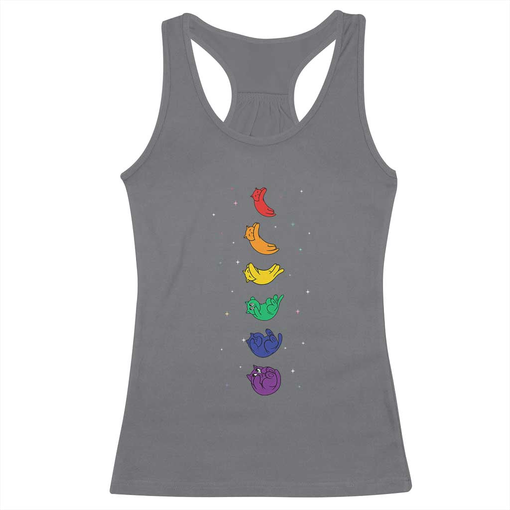 Funny Purride Cats In Space Rainbow Racerback Tank Top LGBQT Pride Feline Space