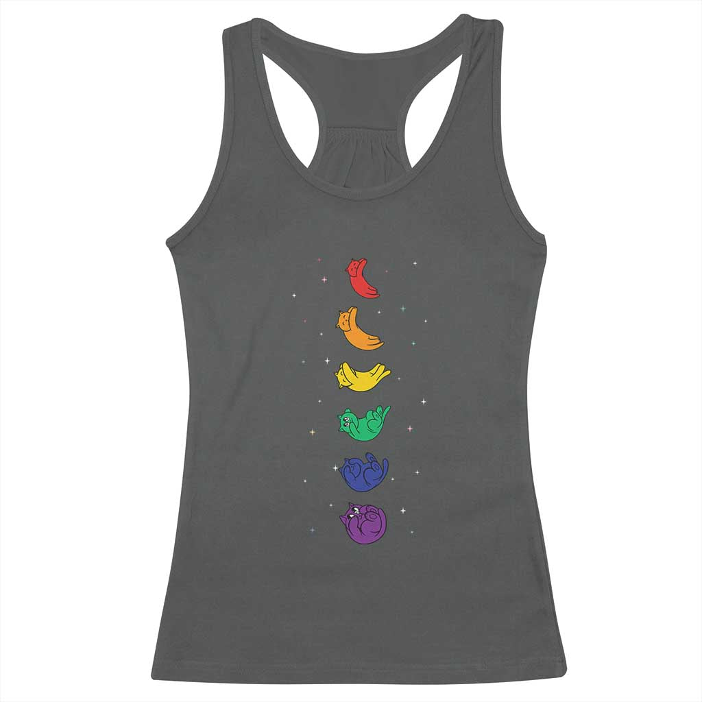 Funny Purride Cats In Space Rainbow Racerback Tank Top LGBQT Pride Feline Space