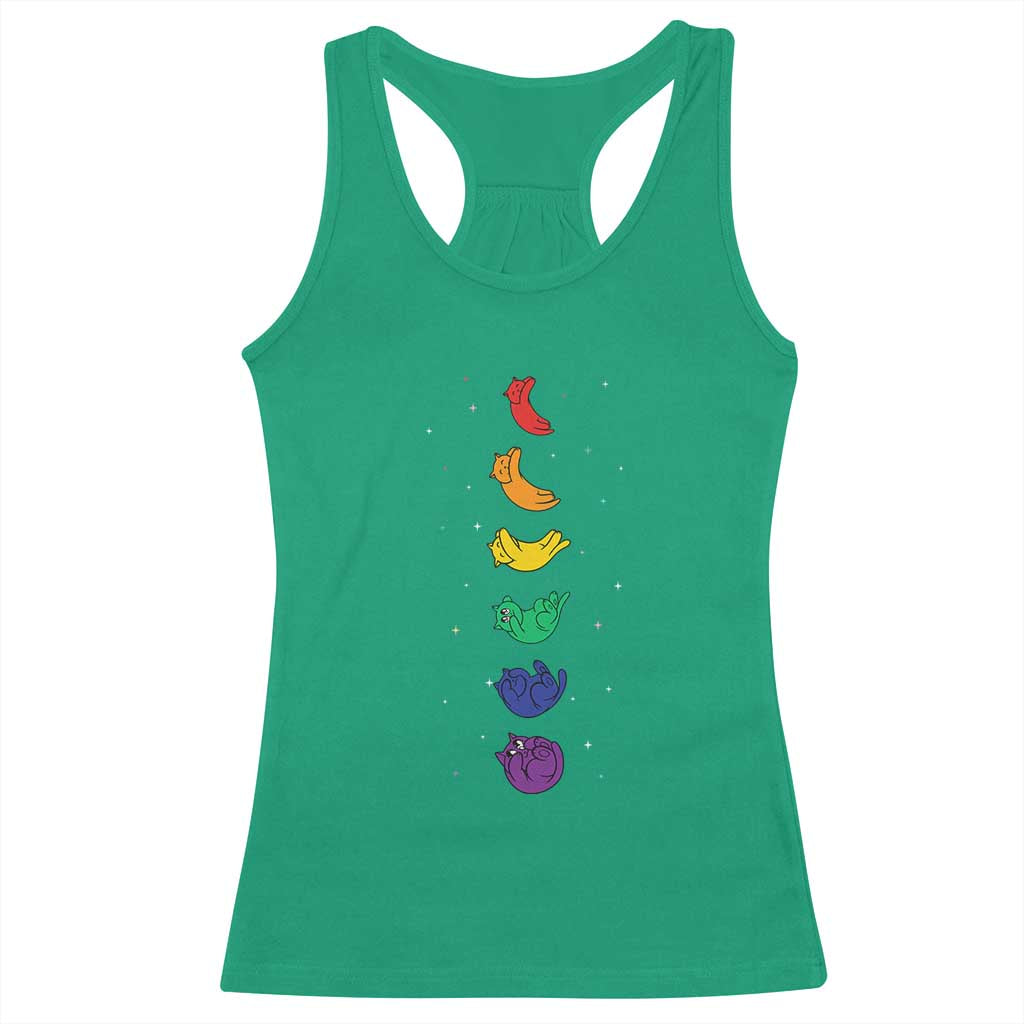 Funny Purride Cats In Space Rainbow Racerback Tank Top LGBQT Pride Feline Space